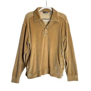 Vintage Pullover‎ Velour Polo Shirt Damon Henley Collared Preppy Sportswear XL